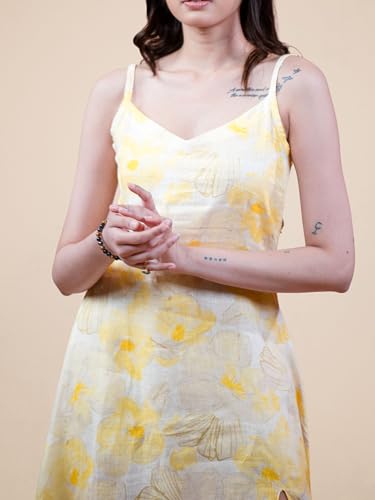 Image of Orla Floral Slit Midi Dress for Women - Sleeveless Sweetheart Neck Calf Length Dress