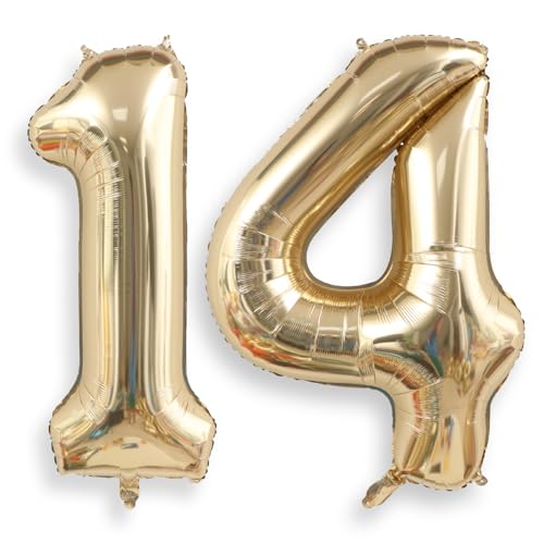 AULE 40 Inch Light Gold 14 Balloon Number Foil 0-9 Birthday Big Numbers