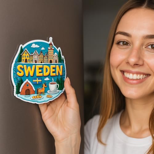 Image of Naxon Sweden Country Theme Souvenir Wooden Refrigerator Stylish Fridge Magnet - Fridge Decoration Magnet for Kitchen & Home Decor | Perfect Souvenir Gift | Size 3x3 Inches | Pack of 1