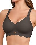 SHARICCA BH Damen ohne Bügel—V Ausschnitt Gewellte High Elastizität Seamless BH Damen Push Up Bralette Bequemer Tshirt Bra (Schwarz 1P01,XL)