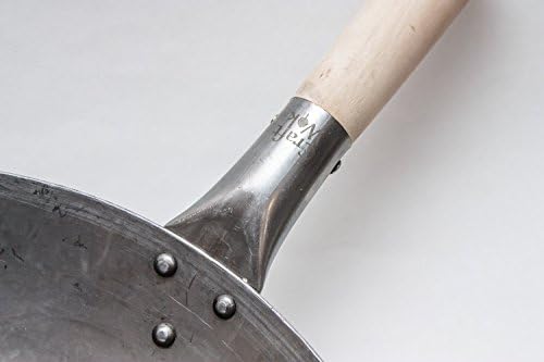 Craft Wok 731W316 ręcznie młotkowany wok ze stali węglowej z drewnianym i stalowym uchwytem pomocniczym, 35 cm, płaskie dno