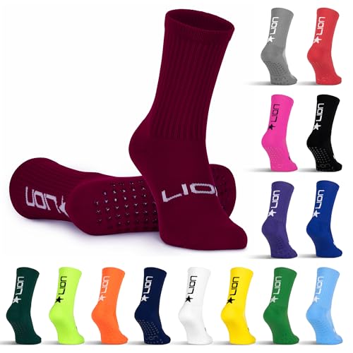 LION SPORTSWEAR Football Grip Socks For Men/Women/Kids - Variety Of Colours To Match Your Team Kit & Sleeve Socks (UK, Alpha, L, Burgundy)
