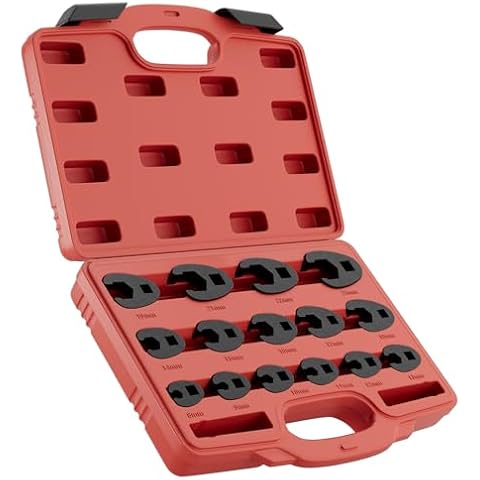 HTOMT Crowfoot Wrench Set,15 Piece Sizes 8mm-24mm Metric Crows Foot Wrench Set Chrome-Moly Flare Nut Wrench Set for 1/2" and 3/8” Drive (Red) Cover