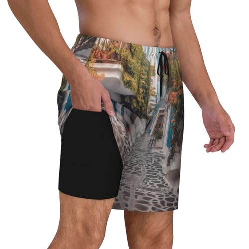 Men's Swim Trunks Quick Dry Board Shorts Greece Street Beach Shorts with Pocket Bathing Suits for Men2