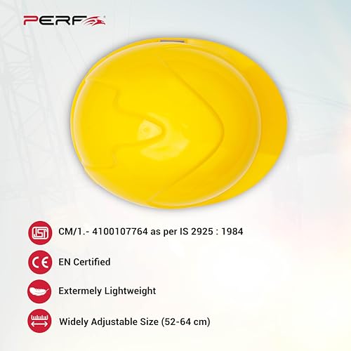 Image of PERF Safety Helmet for Construction & Outdoor Work|Easy 3D Fitting System for Any Head Size|Lightweight|4-Point Support Easy Impact Absorption Sweatband|Maxxtra|Yellow