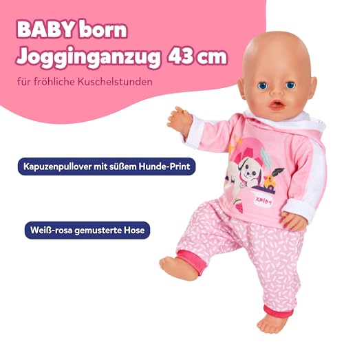 BABY Born Jogging-Anzug - Mit Hoodie inkl. Hunde-Print & gemusterter Hose - Hochwertiges Puppenzubehör - Kleidung geeignet für Puppen der Größe 43 cm