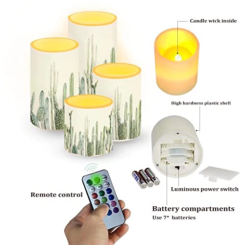 Image of Green Cactus Flameless Candles Battery Powered with Multicolor Timer Remote Control Everlasting Fake Candles for Party Garden Indoor Outdoor Decor
