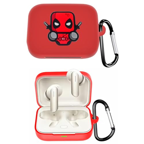 Image of Silicone Case Compatible with Realme Buds Air 7 | 7 Pro (2025), Soft Silicone 360 Full Protection Dust-Proof Shockproof Case Cover with Hook (Cover Only) (Deadpool), Orange