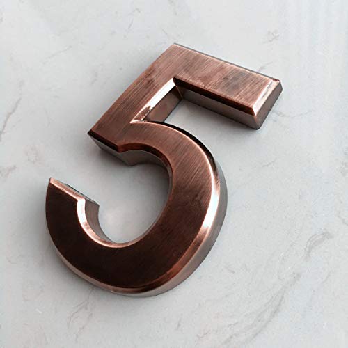 image for 4 Inch Mailbox Numbers 5, 3D Bronze House Number Stickers for Apartmen