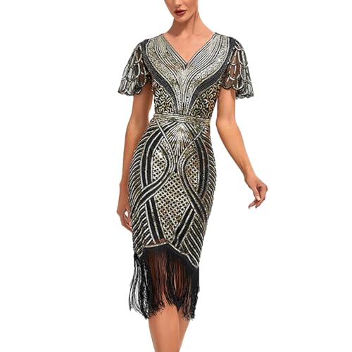 Disfraz de mujer retro años 20 estilo Gatsby con flecos para vestido de cóctel de noche
