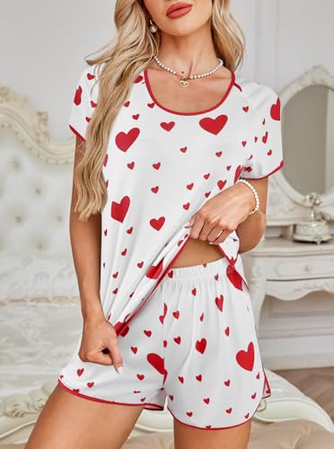 Image of Hilinker Women Striped Pajama Set Short Sleeve Top with Shorts Sleepwear Pjs 2 Piece Lounge Sets