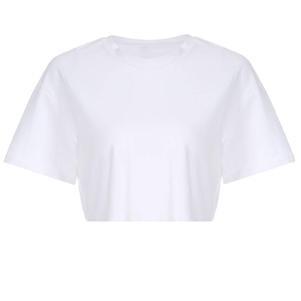 Heinside  Soft Fashion Round Neck Short Sleeve T-shirt Crop Top Beautiful (Color : White, Size : Small)
