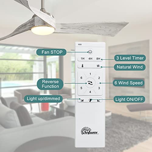 Rela Mall 52 Inch Modern Ceiling Fans With Lights And Remote Control, Bedroom Living Room Kitchen, Reversible, Quiet, Midcentury Minimalist 3 Wood Blades Ceiling Fan Chandelier #TOP1