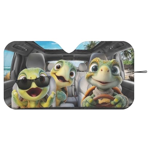 Image of Funny Turtles Car Windshield Sun Shade Foldable Sunshade Universal Vehicle Accessories Auto Sun Heat and UV Rays Blocker Keep Your Vehicle Cool Fit Car Front Window for Trucks SUV