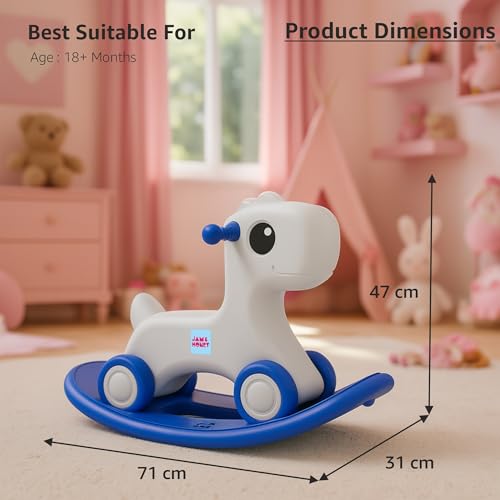 Image of Amazon Brand - Jam & Honey 3-in-1 Baby Push On Ride On Rocker for Kids | Balancing Board | Backrest | Easy Grip | Four Wheel | Durable and Safe | Lightweight | Animal Theme | 12 Months+ | Blue & Grey