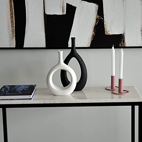 H-Wares Modern Ceramic Vases 2 Set. Matte Black Oval And White Circle Vase For Decor. Geometric Modern Abstract Minimalist Vases For Centerpiece In Kitchen, Living, Dining Room, Home (Black And White) #TOP5