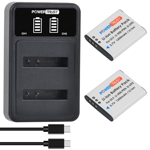 Image of PowerTrust Li-50B Li50B D-Li92 Battery + Charger with Type-C Port for Olympus SP 810 800UZ u6010 u6020 u9010 SZ12 SZ15 SZ16 D755 u1010 SZ30 SZ20 and for Pentax XZ-1 SP-800UZ