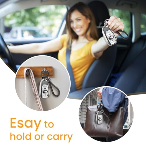Image of Key Fob Cover for Subaru, Braided Loop Keychain Accessory, Silver | Wear-resistant TPU shell, short PU braided loop, daily splash, scratch and drop protection, normal signal use, easy setup