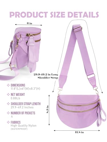 Image of Pure Colour Crossbody Bag Bum Bag for Women,Spacious Purse Fanny Packs Belt Bag,Oversized Bum Bag (Colour Bum Bag-Light Purple)