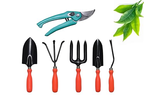 MIMICROPS 6 Piece Gardening Tool Set with Pruning Cutter | Rustproof Hand Tools for Home & Terrace Gardening – Includes Trowel, Weeder, Cultivator, Fork, Transplanter & Garden Cutter