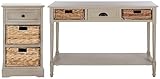 SAFAVIEH Home Collection Carrie Vintage Grey / Natural Wicker 3-Drawer Storage Nightstand Side Table (Fully Assembled)