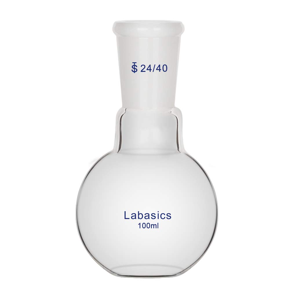 Labasics 100ml Vetro Pallone Laboratorio a Fondo Piatto a Collo Singolo, Single Neck Flat Bottom Boiling Flask Matraccio da laboratorio con Giunto Esterno Conico Standard 24/40-100ml
