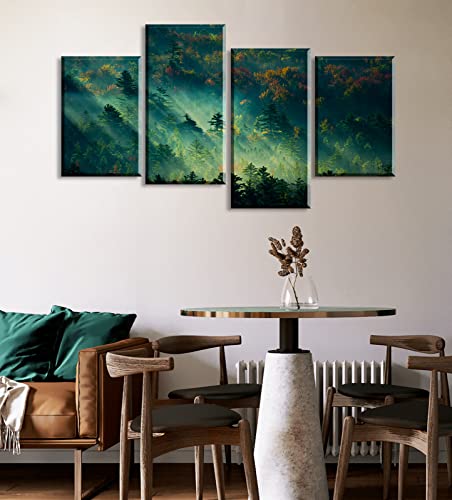 Canvas Wall Art For Living Room - Large Nature Fresh Fog Forest Trees Landscape Painting Canvas Print - Mountain Wall Decorations For Bedroom - Modern Home Green Wall Decor Framed Ready To Hang #TOP2