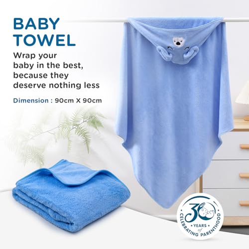 Image of Mee Mee Hooded Baby Bath Towel for New Born | Wash Cloth, Quick Absorbent, Can be Used for Baby Swaddling, Extra Soft Cotton Towels for Kids /Toddlers /Infants /Babies, Pack of 1, (Blue Dog) 80X80 CM