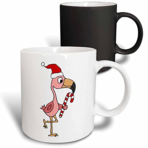 3dRose Funny Cool Pink Flamingo Bird in Santa 11oz Magic Transforming Mug
