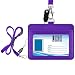 Wisdompro 2-Sided Horizontal Style PU Leather ID Badge Holder with 1 ID Window and 1 Card Slot and 1 piece 23" Adjustable Polyester Detachable Neck Lanyard / Strap (Holds 3 to 4 Cards)- Purple