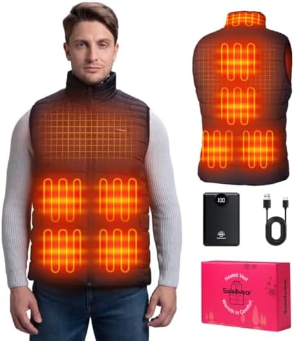 Heated Vest for Men, 9 Heating Zones 12000mAh Battery Pack, Rechargeable Vest Outdoor Hunt Camping Cycling Ski