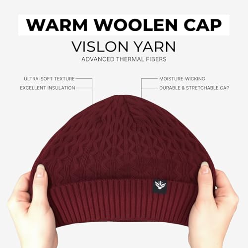 Image of AMOLDO Unisex Woolen Beanie Cap | Warm Winter Hat - Zigzag Design