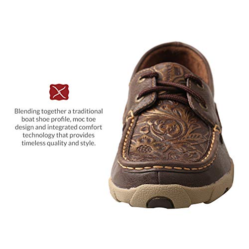 Twisted X Women's Boat Shoe Driving Moc, Brown/Embossed Flower, 9(M) #TOP3