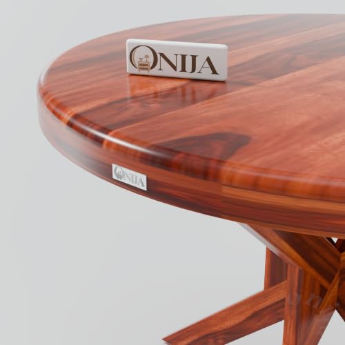 Image of ONIJA Solid Sheesham Wood 4 Seater Dining Table Set with Cushioned Chairs for Dining Room | Living Room | Home & Office | Hotels Restaurant & Cafe (4 Seater, Honey Finish)