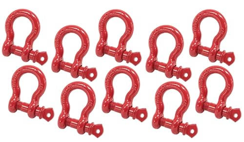Mytee Products 1/2" Anchor Shackle Forged Carbon Steel w/Alloy Screw Pin WLL # 2.0 Tons 4,000 lbs, Double Rust Protection Heavy Duty D Ring Shackle for Towing, Rigging & Vehicle Recovery 10 Pack
