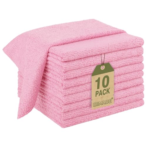 UNIMADE Microfiber Cleaning Cloth 10 Pack Reusable Microfiber Towels for Cars Lint Free Cleaning Shop Towel Rags for Home Kitchen Automotive Bar Mechanic Restaurant Garage 11.5x 11.5 Pink