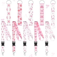 Fainne 10 Pieces Pink Bow Lanyards Bulk Cute Cherry Lanyards for Keys ID Badges Holder Students Kids Girls Hanging Fun Cool Neck Wrist Keychain Name Tag