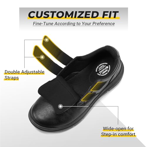 FitVille Extra Wide Slip on Leather Shoes for Men Wide Fitting Edema Recovery Leather Oxford Diabetic Shoes for Wide Feet Hook & Loop Jet Black - Image 2