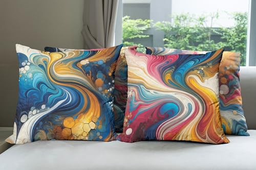 Ambesonne Colorful Throw Pillow Cushion Cover Set of 4, Modern and Surreal Painting Like Print of Abstarct Maximalist Style Swirls, Decorative Accent Double-Sided Printing, 16", Orange Blue Pink
