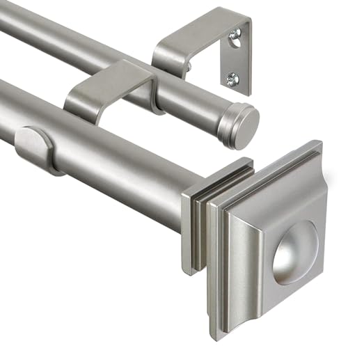 KAMANINA 1 Inch Double Curtain Rods 72 to 144 Inches (6-12 Feet) Telescoping Dark Silver Curtain Rod...