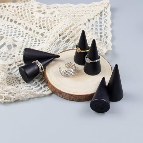 Image of 10 Pcs Wooden Ring Cone Holder Display Stands Black
