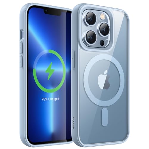 JETech Coque Magnétique pour iPhone 13 Pro Max 6,7 Pouces Compatible avec MagSafe, Étui Housse Antichoc Bumper, Cadre en TPU Mat de Couleur Unie, Dos Transparent Anti-Rayures (Bleu Alpin)