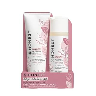 The Honest Company 2-in-1 Cleansing Shampoo and Body Wash Face Lotion Bundle Gentle for Baby Naturally Derived Sweet Almond Nourish 18.5 fl oz