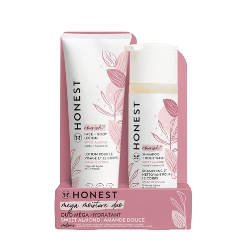 Image of The Honest Company 2-in-1 Cleansing Shampoo and Body Wash Face Lotion Bundle Gentle for Baby Naturally Derived Sweet Almond Nourish 18.5 fl oz