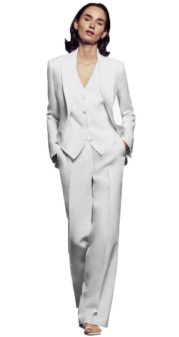 Botong Women's White 3 Pc Suit For Work Professional Regular Fit Formal Suits Notch Lapel Business Suit S