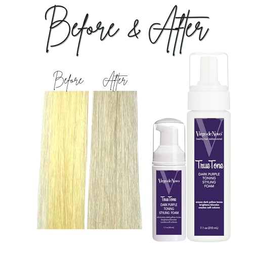 Image of Virgo de Novo Dark Purple Toning & Styling Foam - Brightens Blondes - Brondes - Removes Dark Yellow & Brassy Tones on Balayaged, Bleached, or Highlighted Hair - Adds Natural Body - 1.7 oz