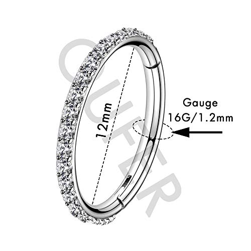 OUFER 16G 14G 6/8/10/12mm Cartilage Earring Hoop Stainless Steel CZ Line Helix Earring Hoop Daith Earring Piercings Jewellery