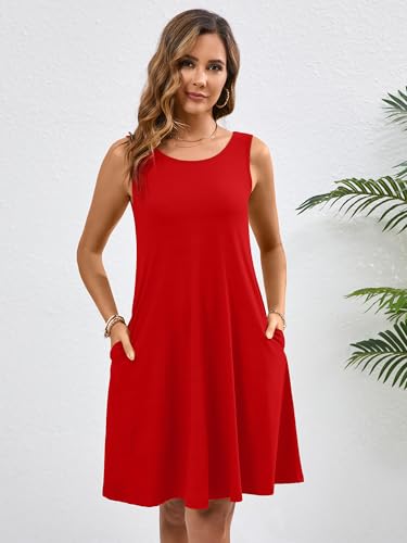 Image of KORSIS Summer Dress for Women Casual T Shirt Tank Dresses Sleeveless Swing Flowy Ladies Beach Vacation Sundress with Pocket