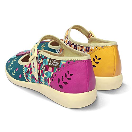 Image of Hot Chocolate Design Chocolaticas Funky Canvas Women's Mary Jane Flat Shoes, Matryoshka, 7 UK