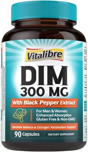 DIM Supplement for Women & Men, Estrogen Metabolism, Hormone Balance & Menopause Support, DIM 300 mg with Black Pepper Extract, High Absorption, 90 Capsules